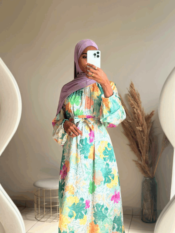Robe Longue Satin Fleurie verte