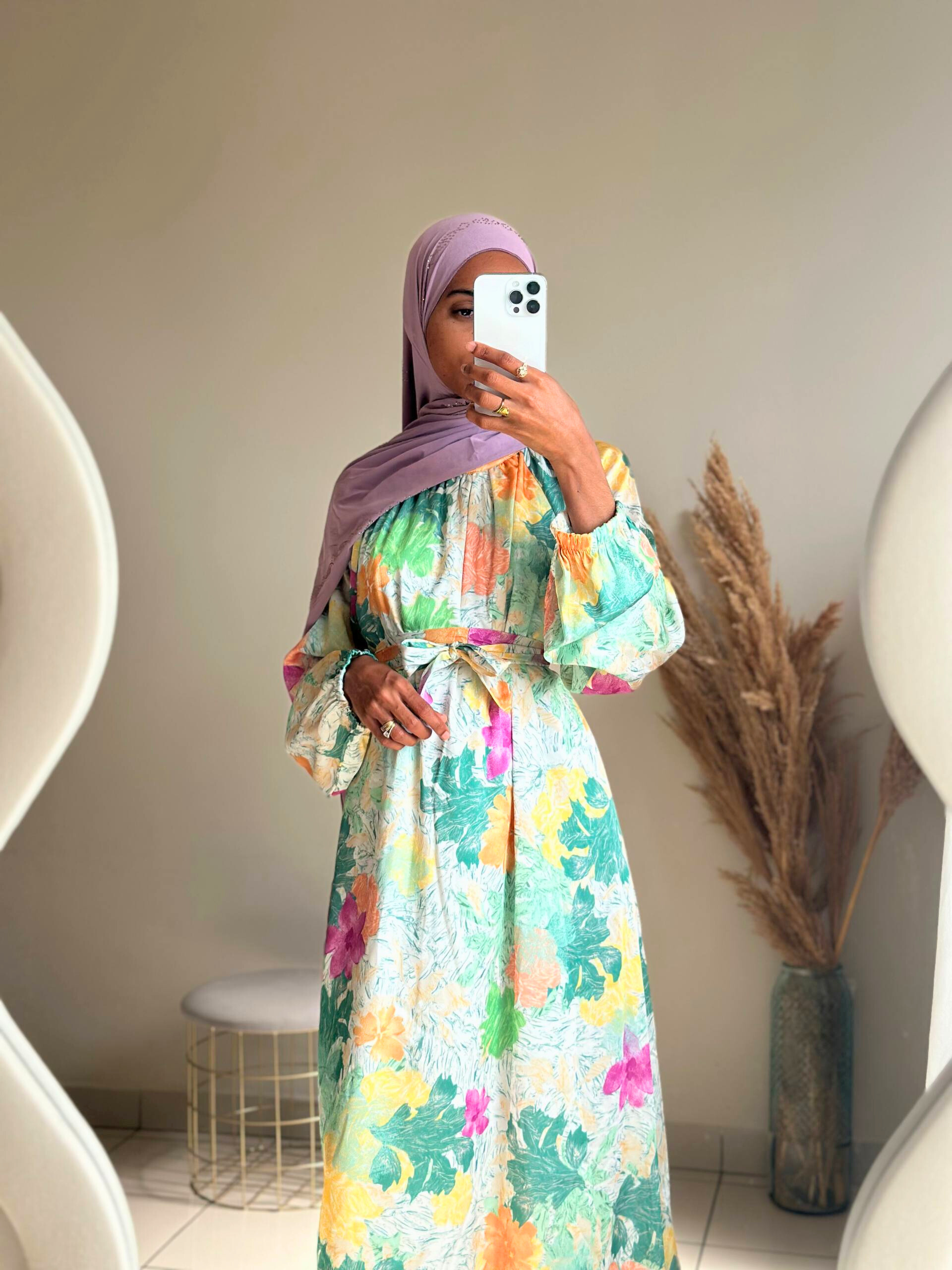 Robe Longue Satin Fleurie verte Robe Longue Satin Fleurie verte