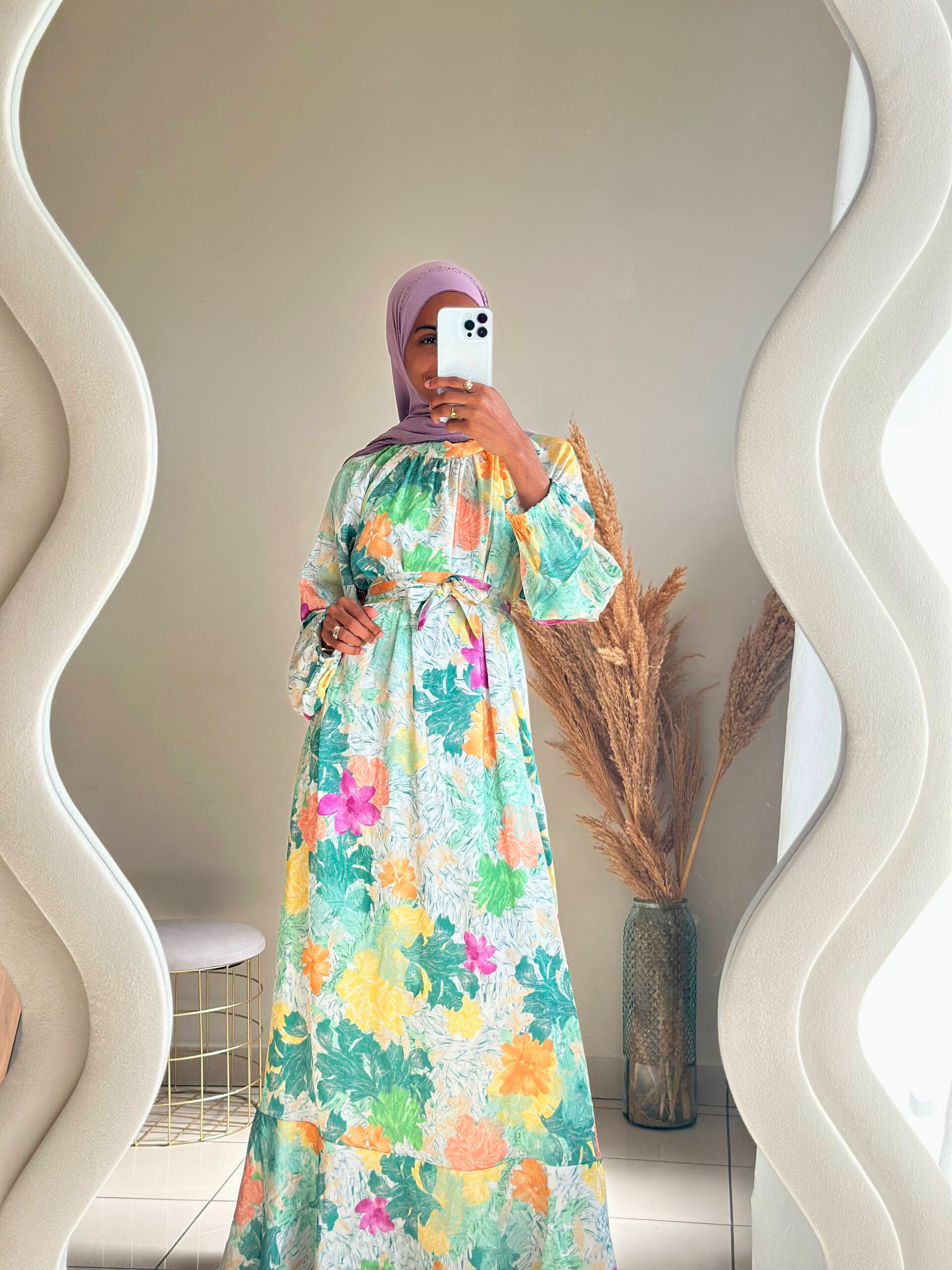 Robe Longue Satin Fleurie verte Robe Longue Satin Fleurie verte – Image 4