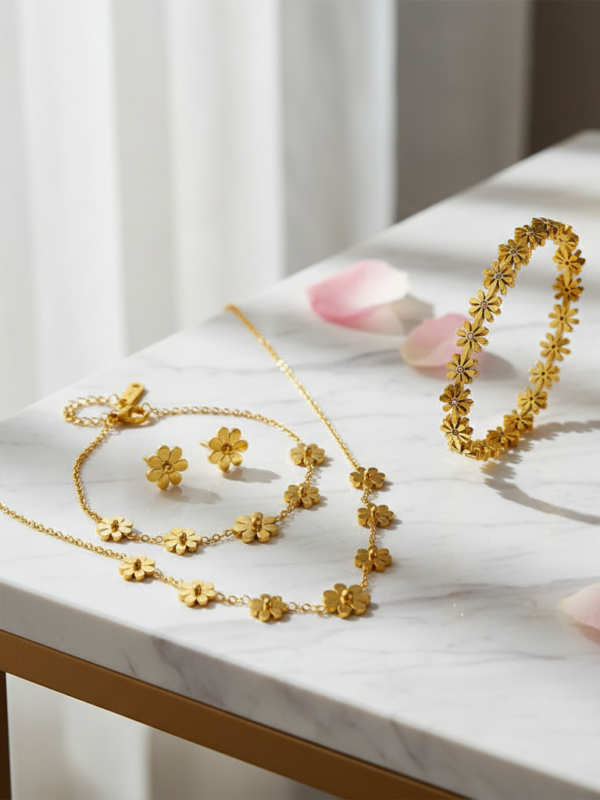 Parure Fleur – Coffret 5 pièces en acier inoxydable